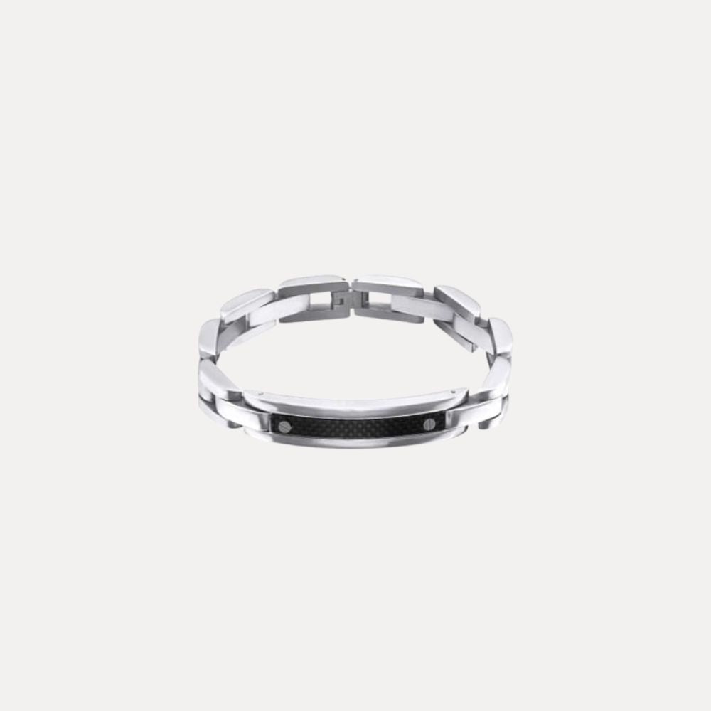 Stalen heren armband met zwarte schakel