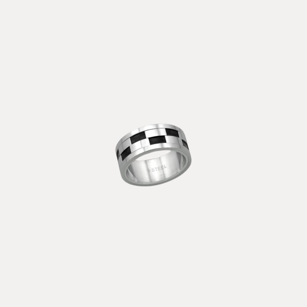 Stalen heren ring met geblokt patroon