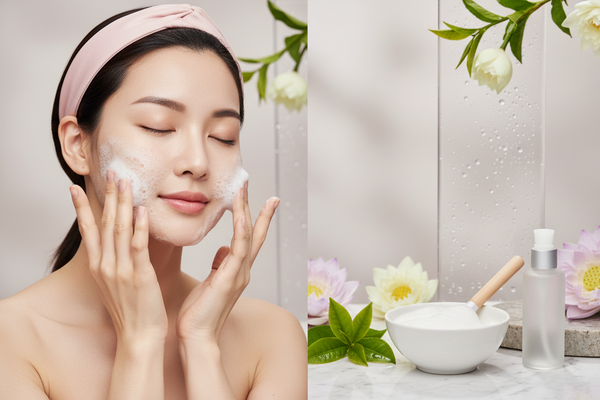 Oil cleanser en foam cleanser naast elkaar — double cleansing routine K-beauty