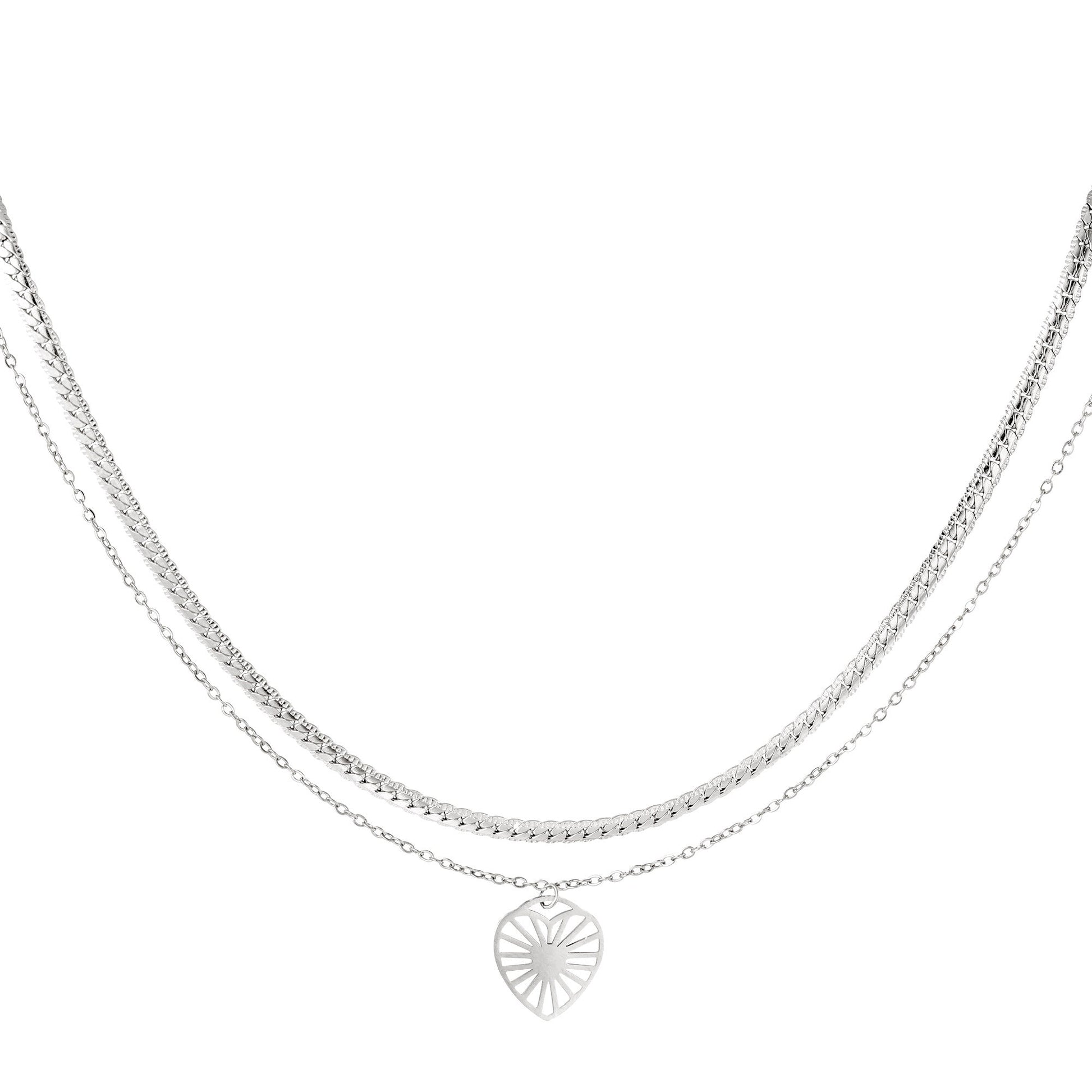 Dubbele roestvrijstalen ketting met hartbedel - Amora Jewellery
