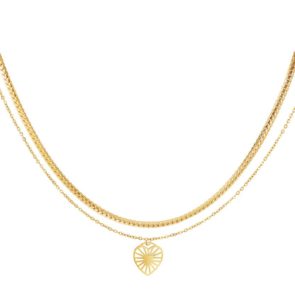 Dubbele roestvrijstalen ketting met hartbedel - Amora Jewellery