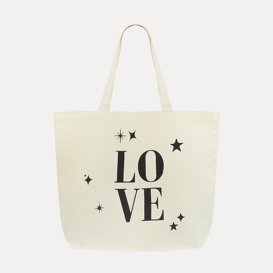 Canvas shopper met de tekst LOVE op een witte achtergrond