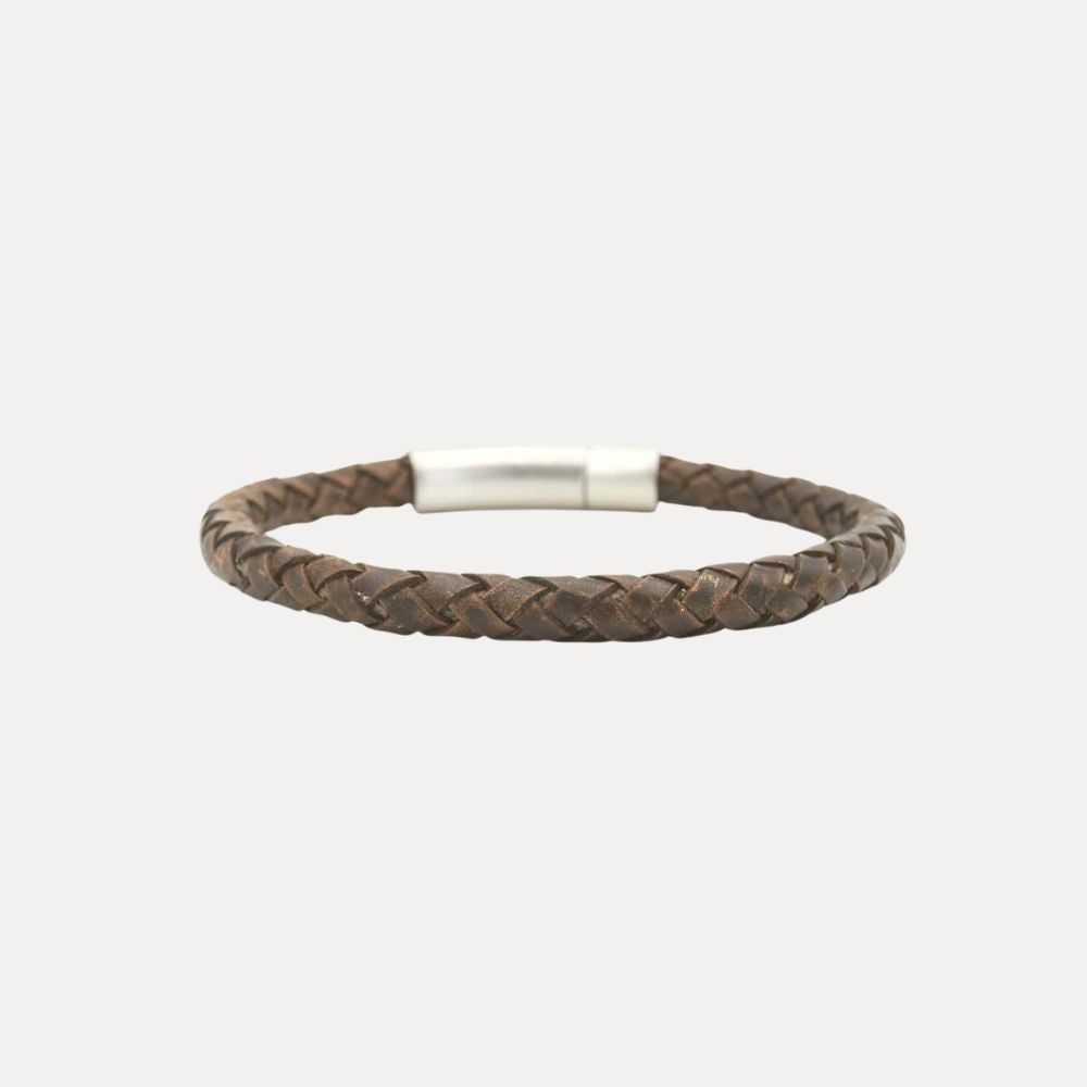 Donker bruin leren armband gevlochten