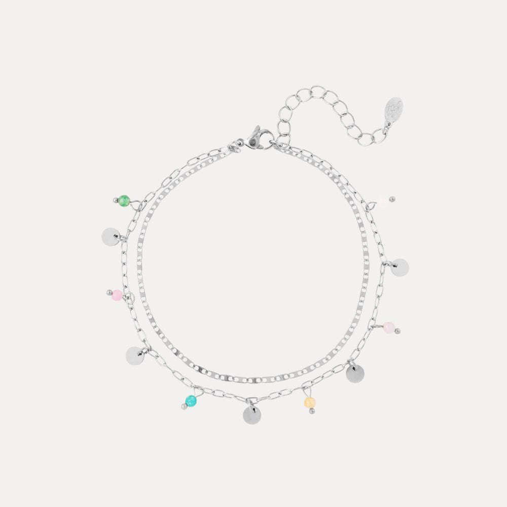 Enkelbandje dubbele ketting met bedels