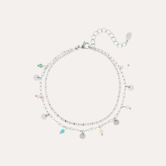 Enkelbandje dubbele ketting met bedels