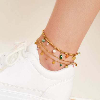 Enkelbandje dubbele ketting met bedels