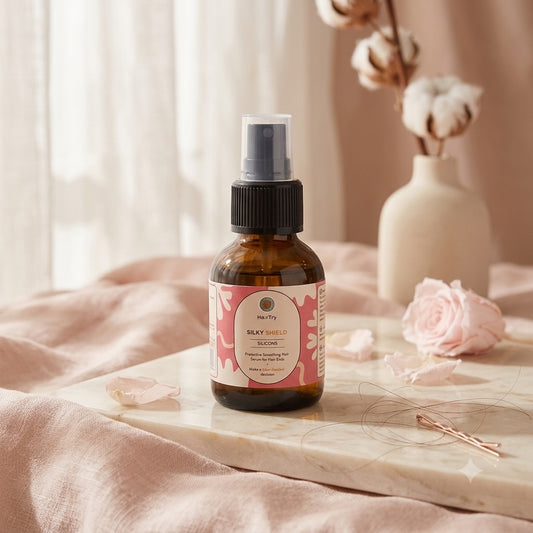 HairTry Silky Shield Premium Serum For The Ends Of The Hair wordt aangebracht op de haarpunten