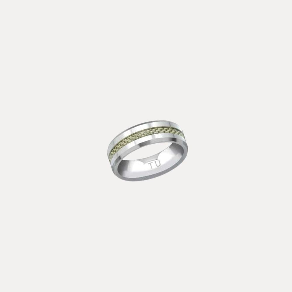 Heren ring groene lijn Tungstenlijn
