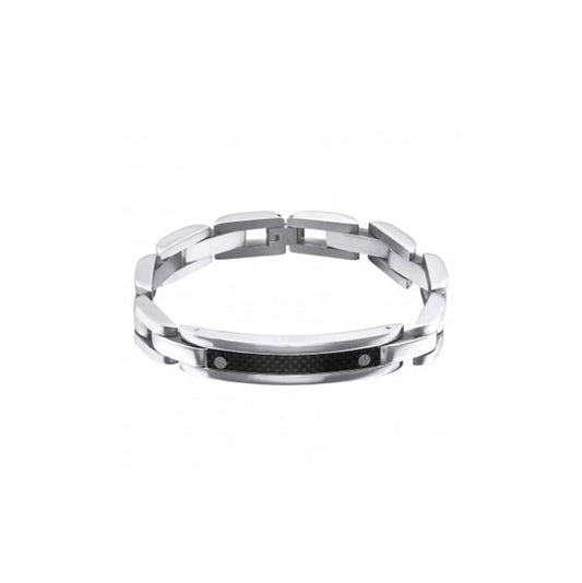 Stalen heren armband met zwarte schakel
