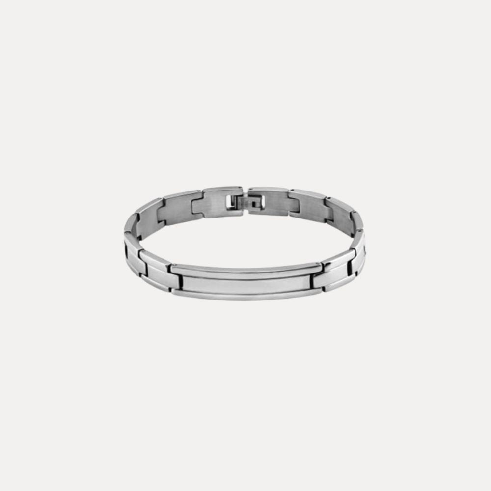 Stalen heren armband brede schakel zilver