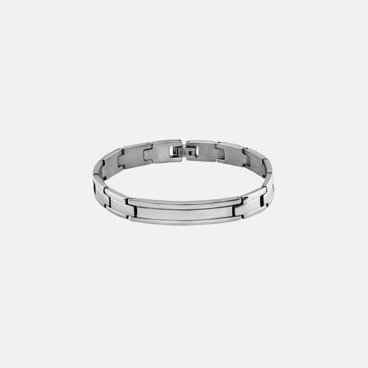 Stalen heren armband brede schakel zilver