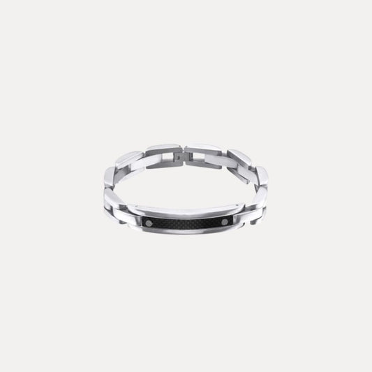 Stalen heren armband met zwarte schakel