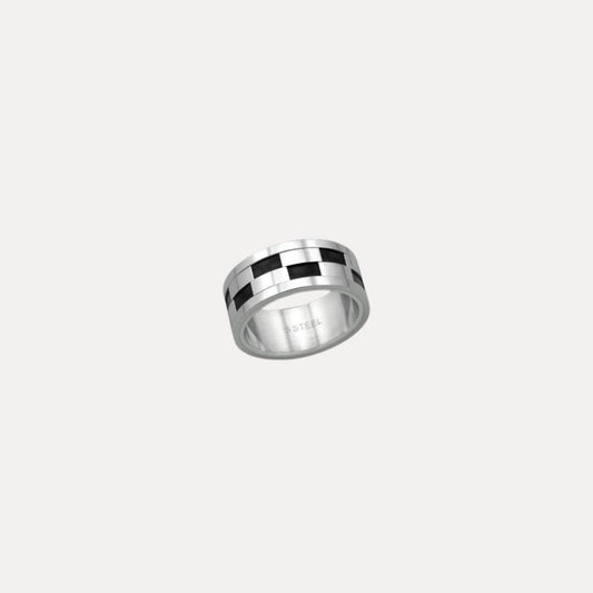 Stalen heren ring met geblokt patroon